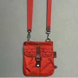 Mossey Burnt Orange Red Crossbody Bag‎ Small Brown Leather Trim